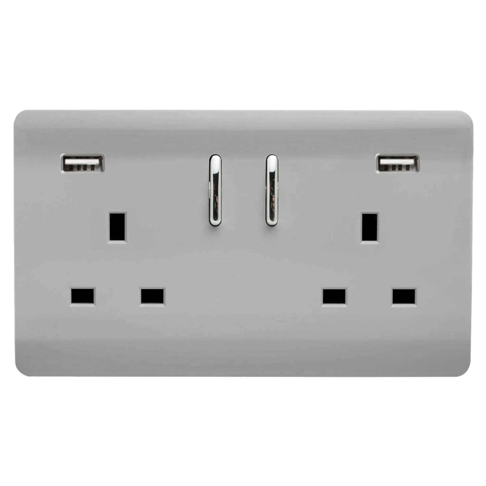 2 Gang 13Amp Short S/W Double Socket With 2x3.1Mah USB Brushed Steel